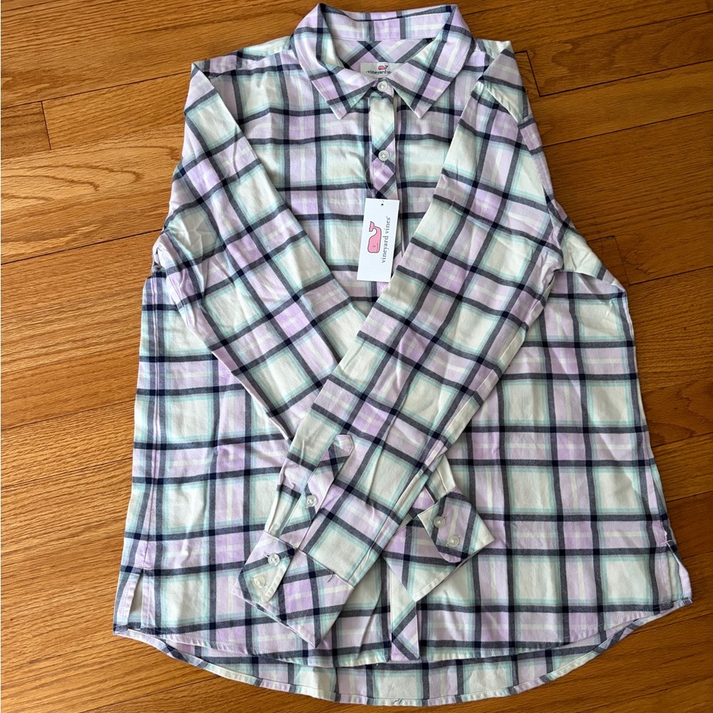 Vineyard Vines Purple and Green Flannel Plaid Button Down‎ Shirt